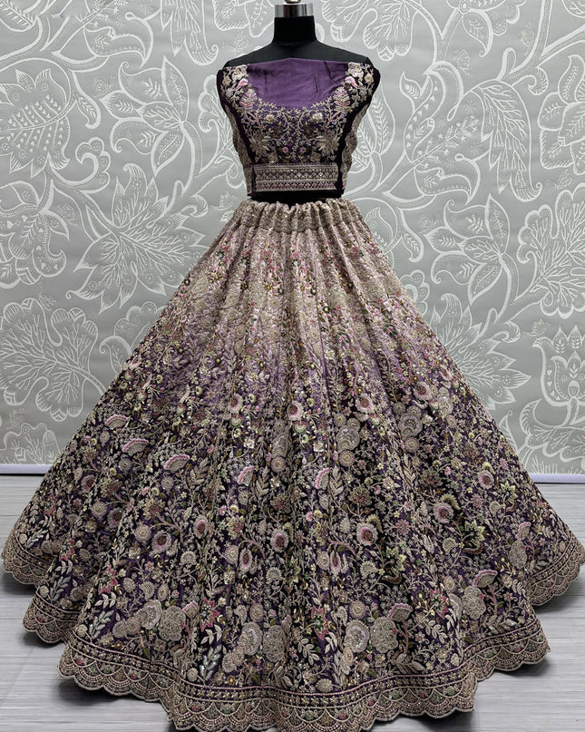 Purple Velvet Designer Lehenga Choli Set
