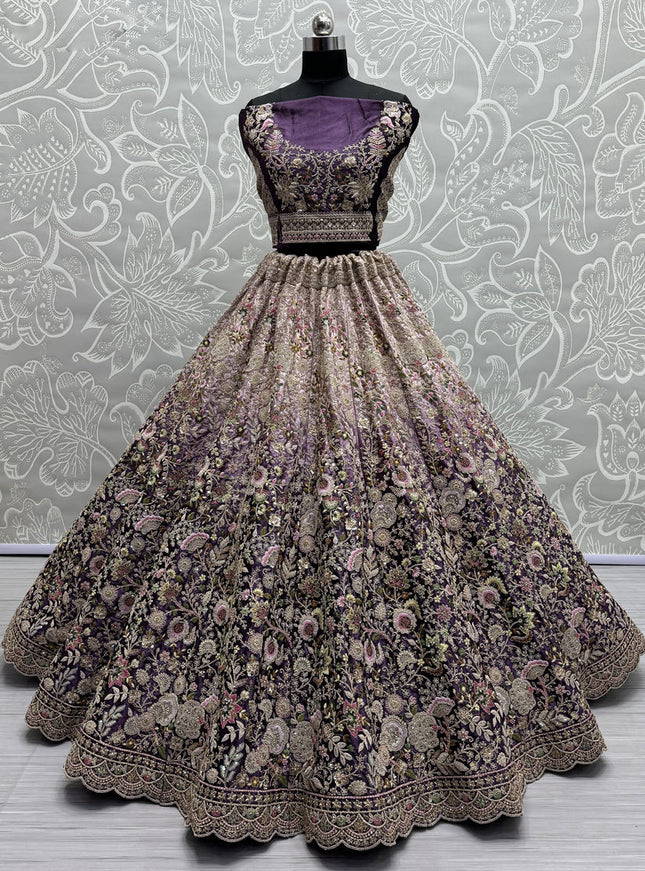 Purple Velvet Designer Lehenga Choli Set