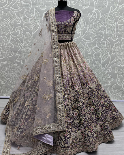 Purple Velvet Designer Lehenga Choli Set
