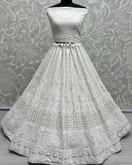 White Georgette Heavy Designer Lehenga Choli Set
