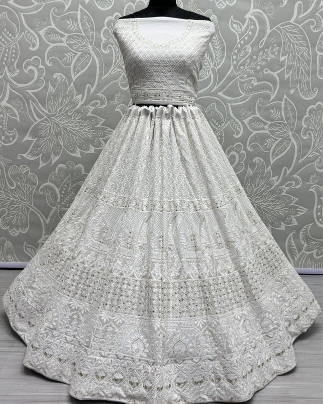 White Georgette Heavy Designer Lehenga Choli Set