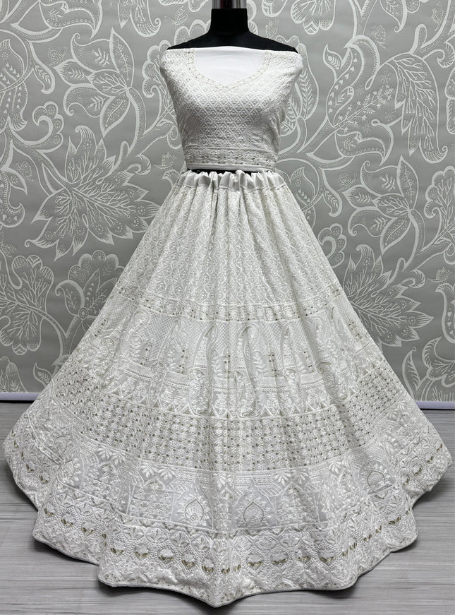 White Georgette Heavy Designer Lehenga Choli Set