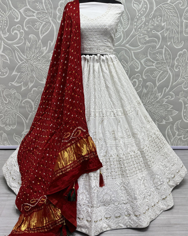 White Georgette Heavy Designer Lehenga Choli Set