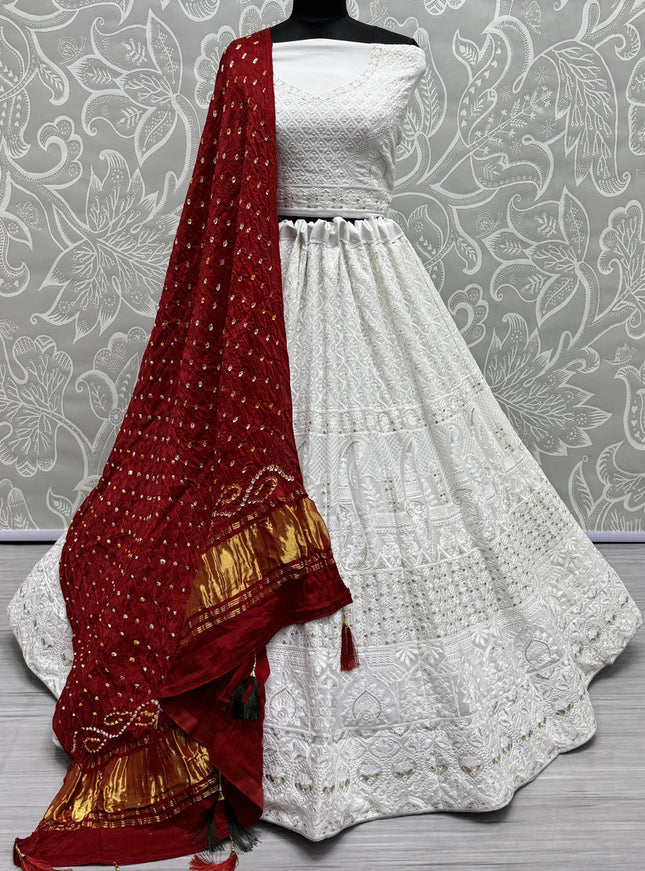 White Georgette Heavy Designer Lehenga Choli Set
