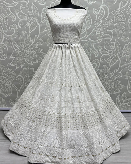 White Georgette Heavy Designer Lehenga Choli Set