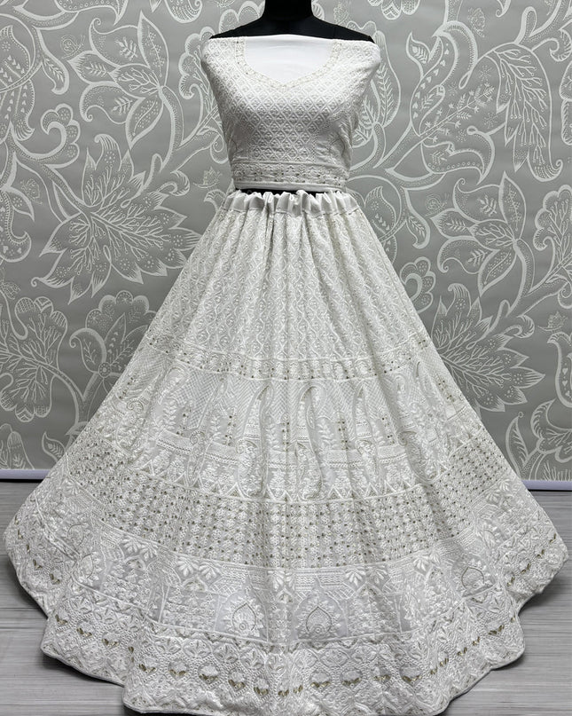 White Georgette Heavy Designer Lehenga Choli Set