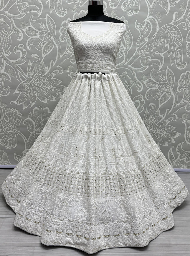 White Georgette Heavy Designer Lehenga Choli Set