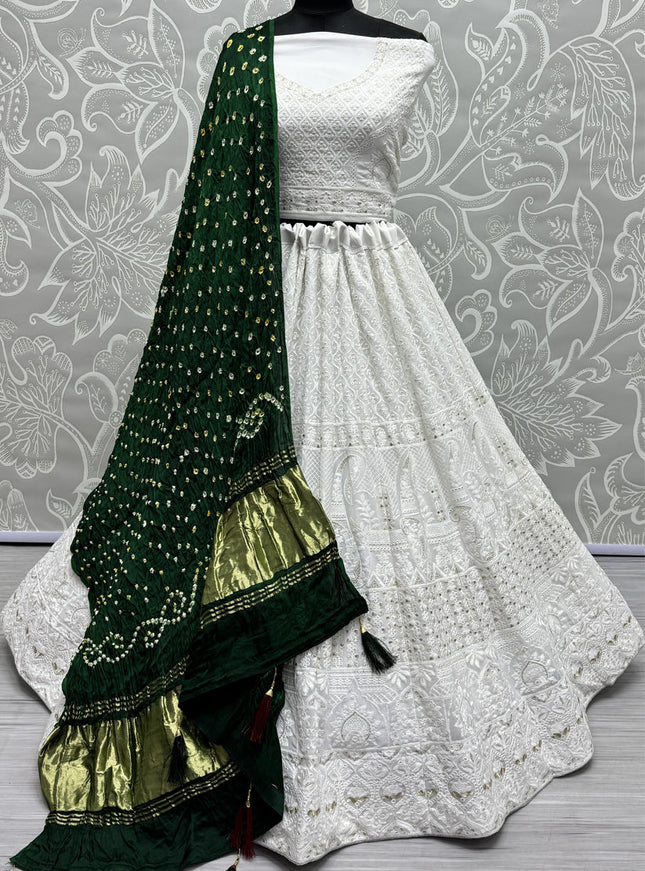 White Georgette Heavy Designer Lehenga Choli Set