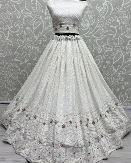 White Georgette Heavy Designer Lehenga Choli Set