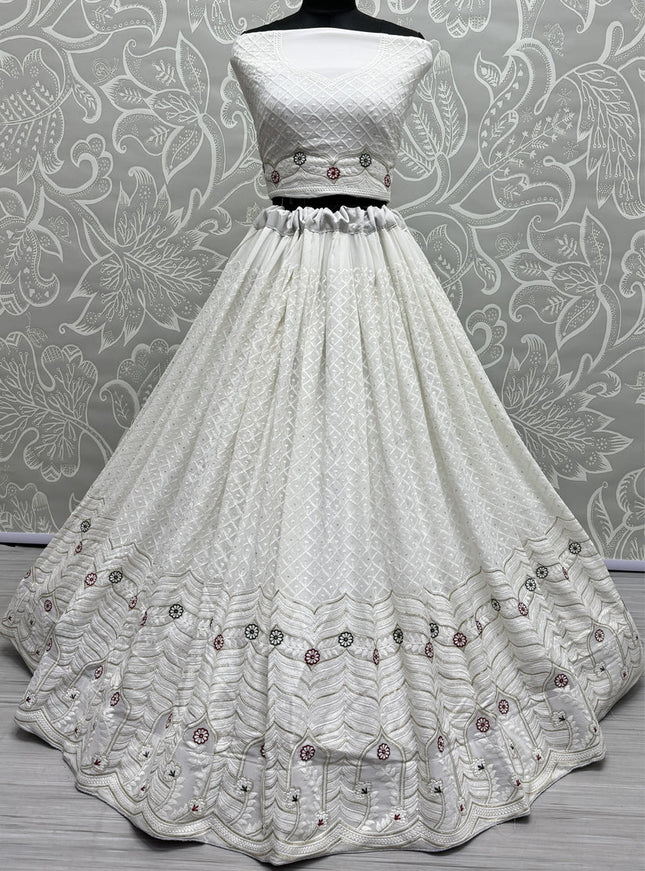 White Georgette Heavy Designer Lehenga Choli Set