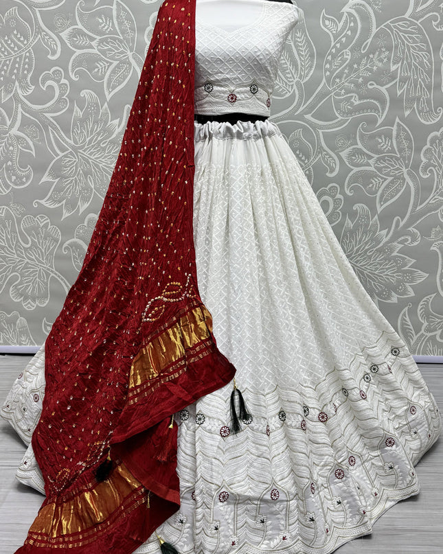 White Georgette Heavy Designer Lehenga Choli Set