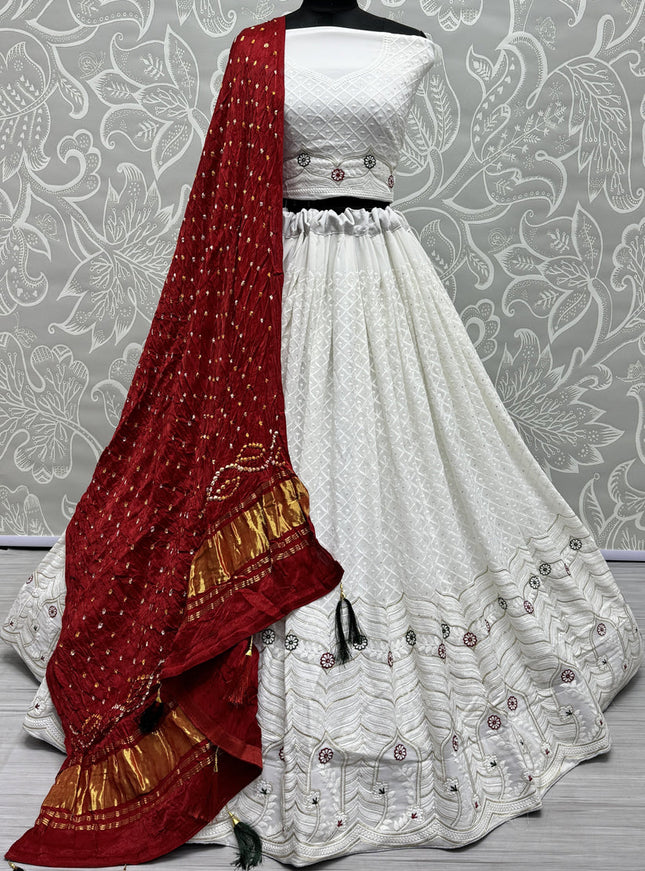 White Georgette Heavy Designer Lehenga Choli Set