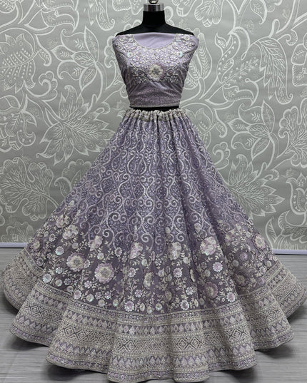 Lavender Net Embroidered Designer Lehenga Choli