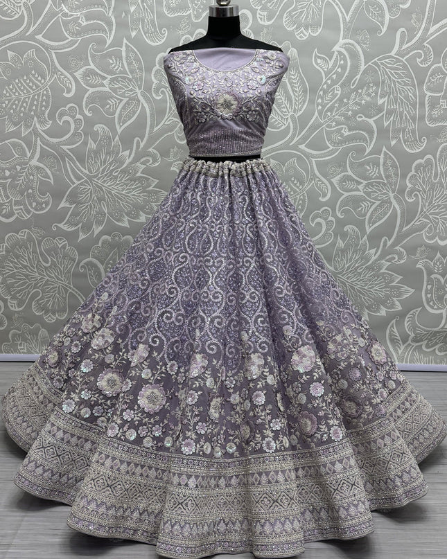 Lavender Net Embroidered Designer Lehenga Choli