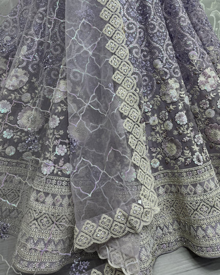 Lavender Net Embroidered Designer Lehenga Choli