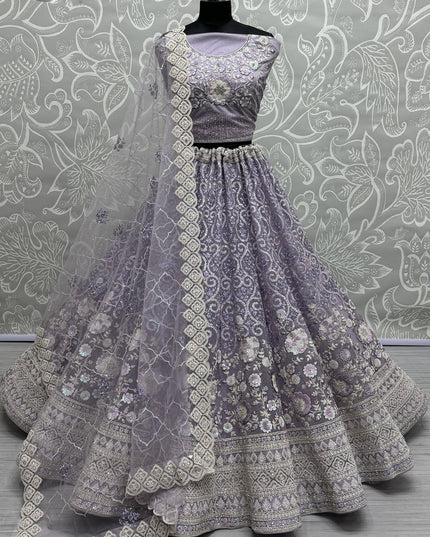 Lavender Net Embroidered Designer Lehenga Choli