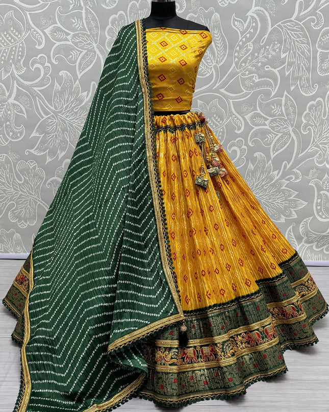 Mustard Crepe Cotton Lehenga Choli for Festival
