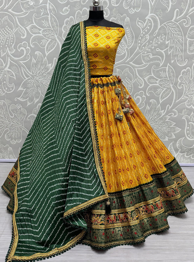 Mustard Crepe Cotton Lehenga Choli for Festival