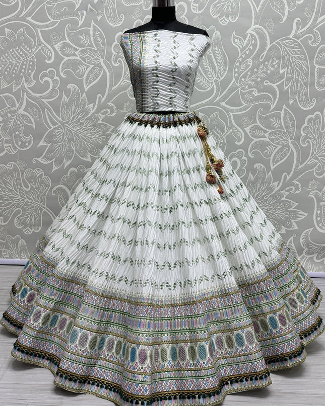 White Chinnon Lehenga Choli for Festival
