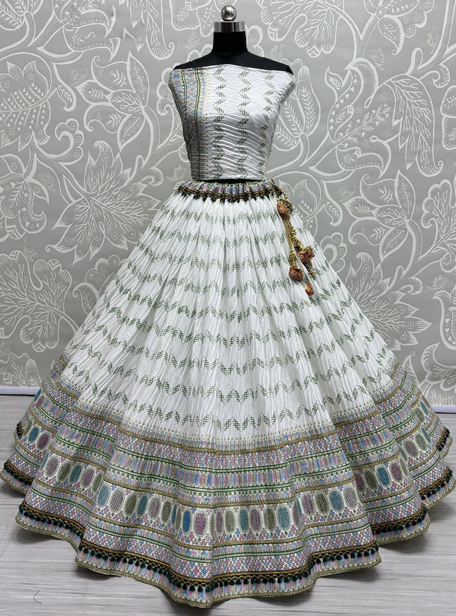 White Chinnon Lehenga Choli for Festival