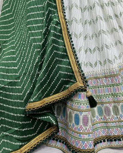 White Chinnon Lehenga Choli for Festival