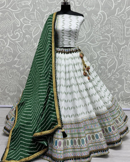White Chinnon Lehenga Choli for Festival