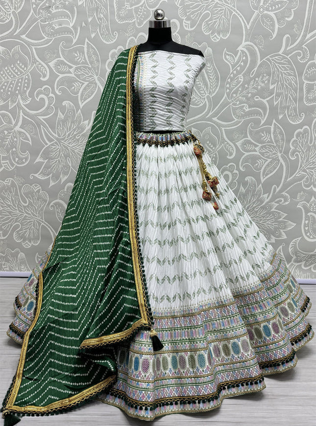 White Chinnon Lehenga Choli for Festival