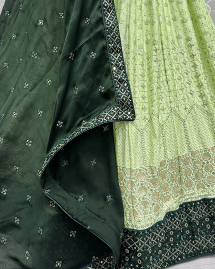 Pistachio Green Georgette Embroidered Wedding Lehenga Choli