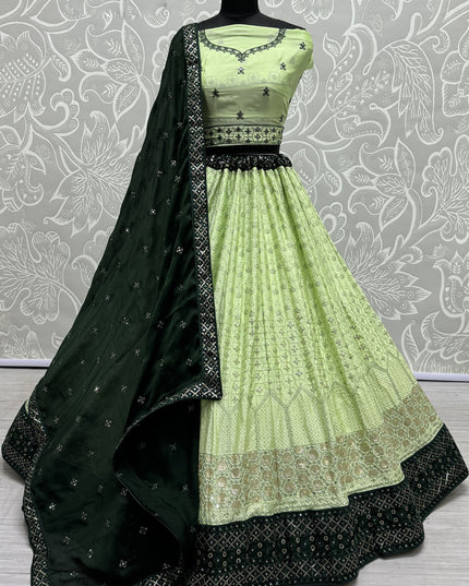 Pistachio Green Georgette Embroidered Wedding Lehenga Choli