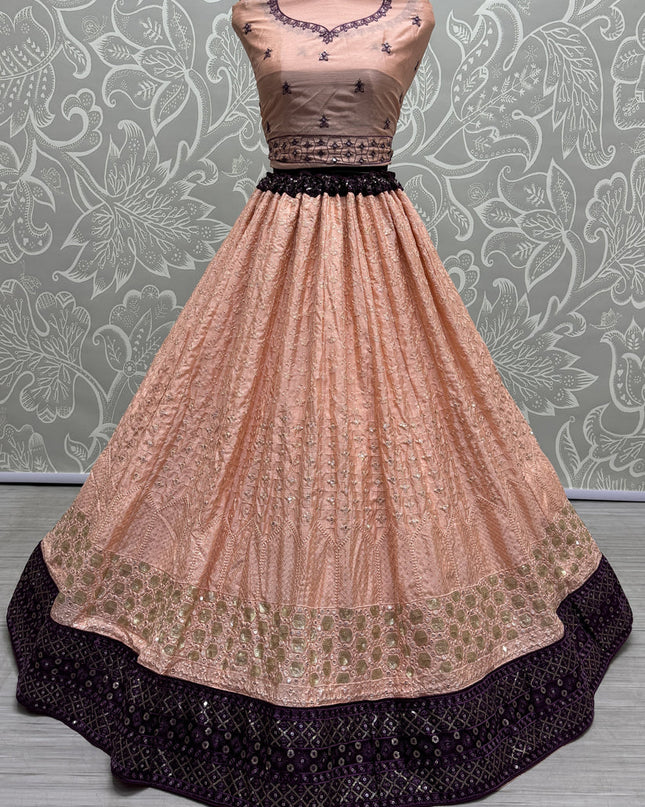 Peach Georgette Embroidered Wedding Lehenga Choli