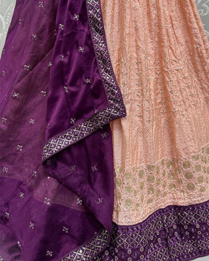 Peach Georgette Embroidered Wedding Lehenga Choli