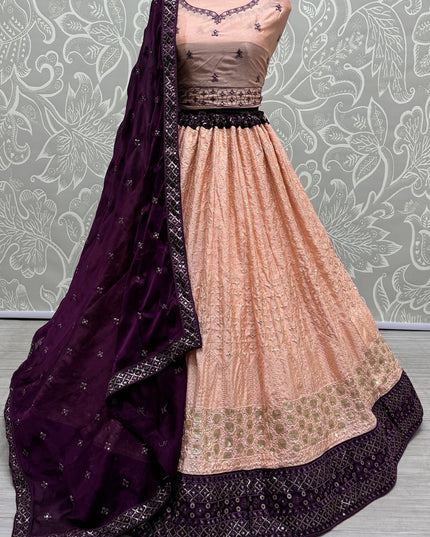 Peach Georgette Embroidered Wedding Lehenga Choli