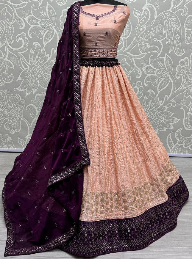 Peach Georgette Embroidered Wedding Lehenga Choli