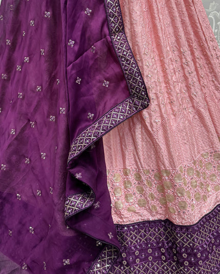 Coral Pink Georgette Embroidered Wedding Lehenga Choli