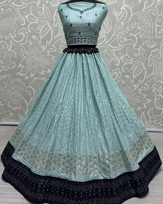 Ice Blue Georgette Embroidered Wedding Lehenga Choli