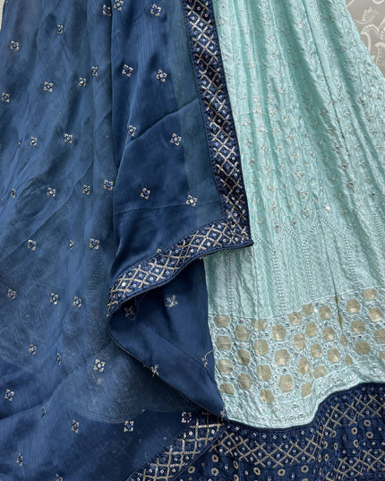 Ice Blue Georgette Embroidered Wedding Lehenga Choli