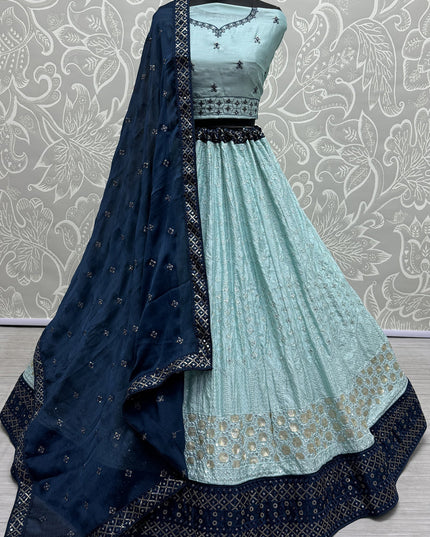 Ice Blue Georgette Embroidered Wedding Lehenga Choli
