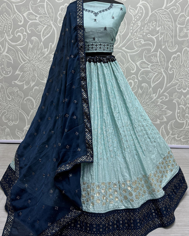 Ice Blue Georgette Embroidered Wedding Lehenga Choli