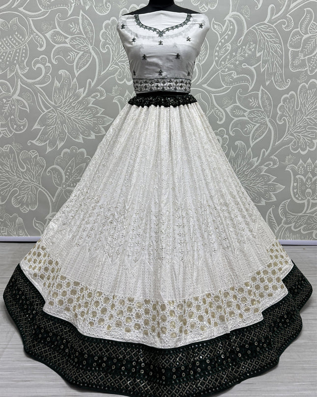 White Georgette Embroidered Wedding Lehenga Choli