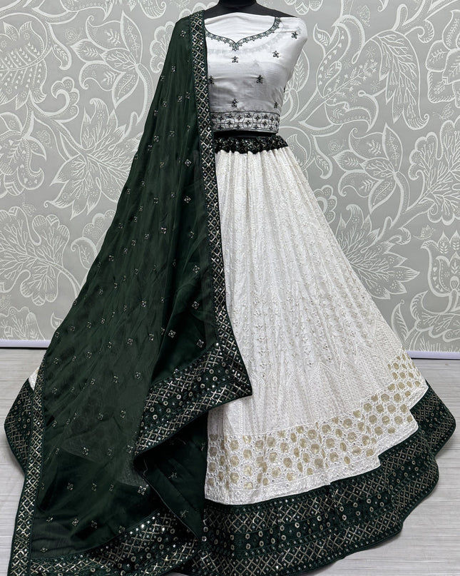 White Georgette Embroidered Wedding Lehenga Choli