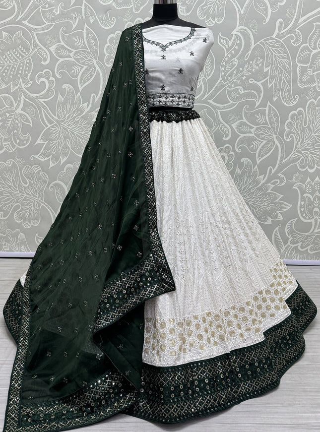 White Georgette Embroidered Wedding Lehenga Choli