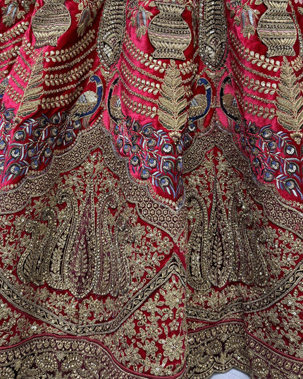 Red Velvet Embroidered Designer Bridal Lehenga Choli