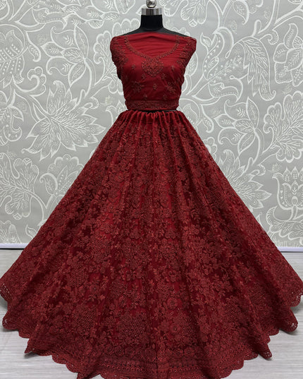 Maroon Heavy Net Embroidered Designer Lehenga Choli