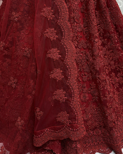Maroon Heavy Net Embroidered Designer Lehenga Choli