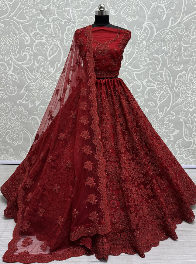 Maroon Heavy Net Embroidered Designer Lehenga Choli