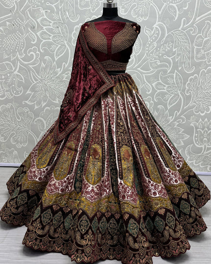 Cream Velvet Embroidered Designer Lehenga Choli