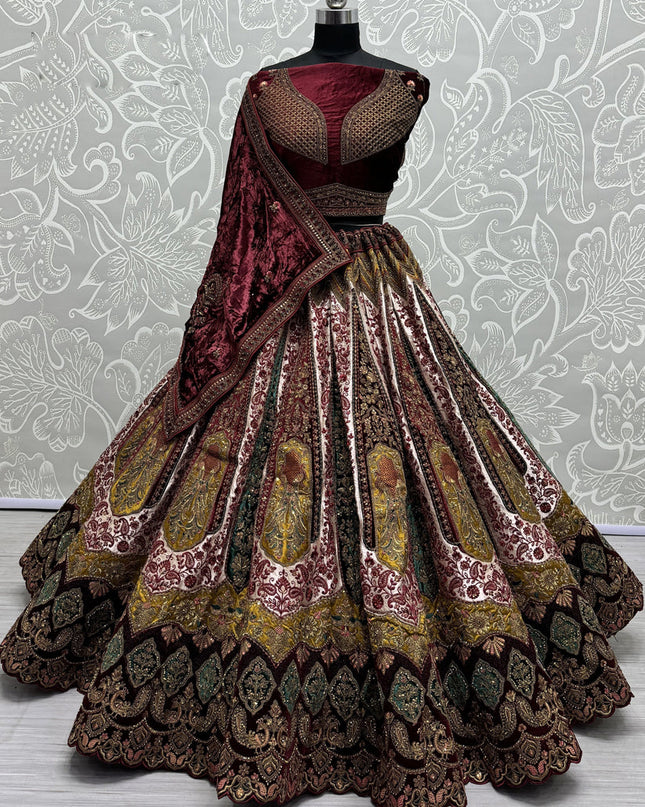 Cream Velvet Embroidered Designer Lehenga Choli