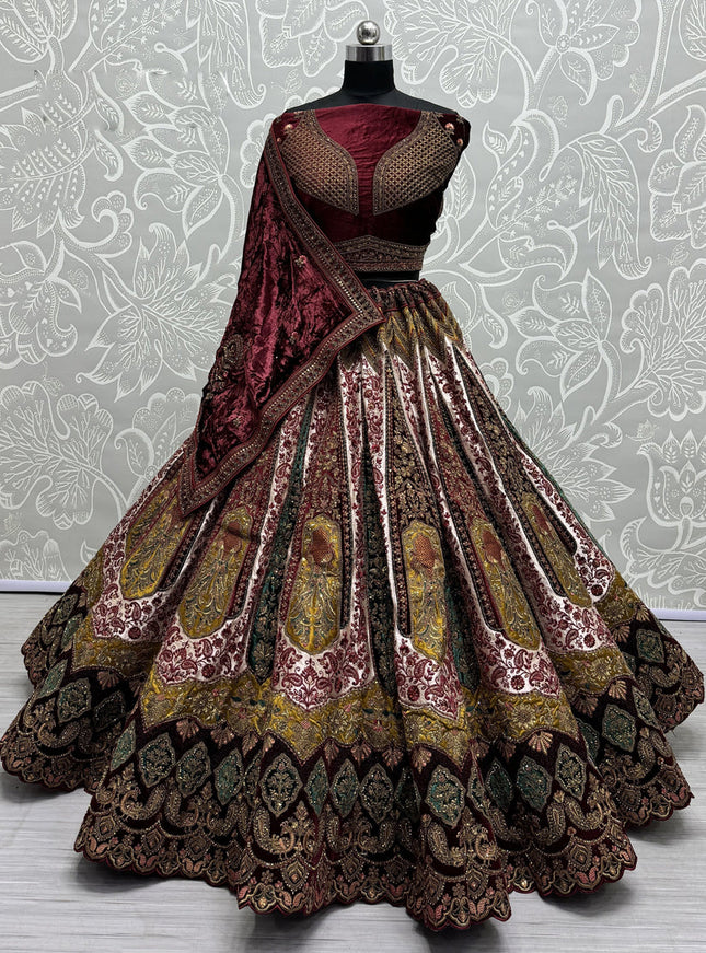 Cream Velvet Embroidered Designer Lehenga Choli