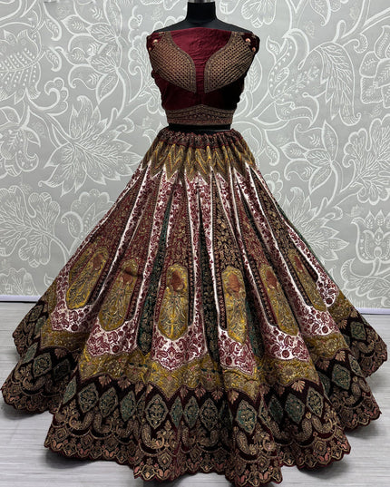 Cream Velvet Embroidered Designer Lehenga Choli