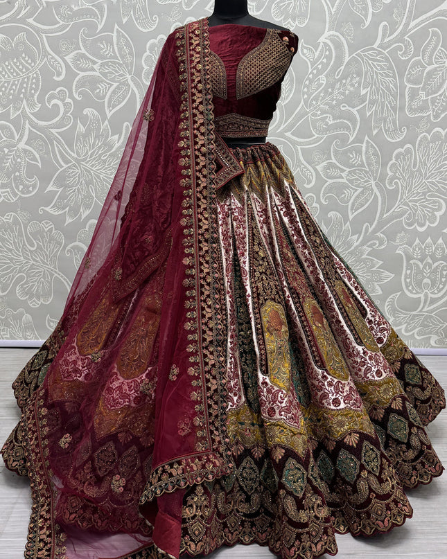 Cream Velvet Embroidered Designer Lehenga Choli
